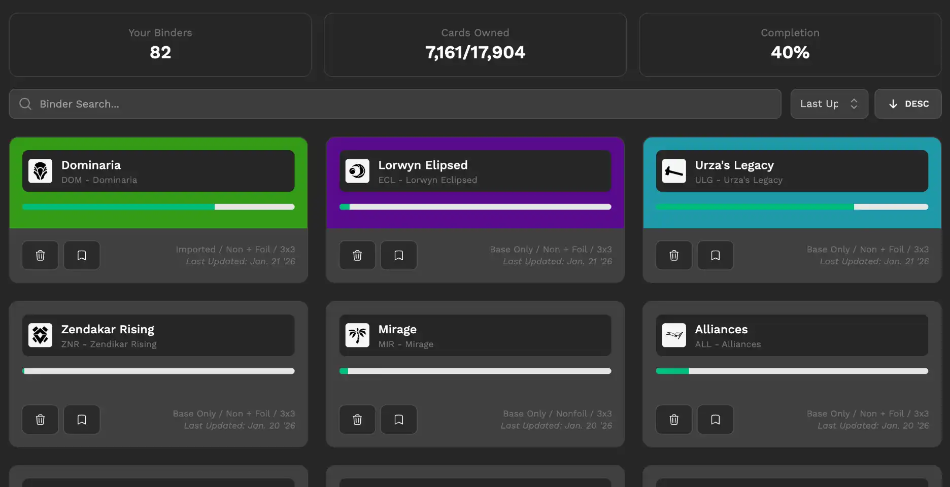 Your binder library at a glance